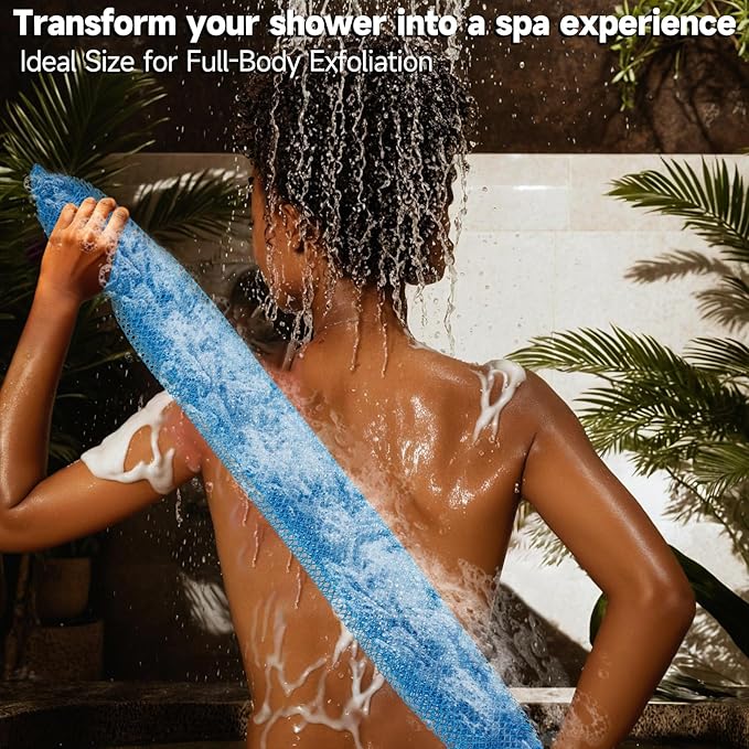 SubSahara Authentic African Net Sponge - 2 Pieces Exfoliating Scrubber for All Skin Types, Bath Sponge for Face & Body, Travel Portable, Durable, Gentle Exfoliation (Linen & Sky Blue)