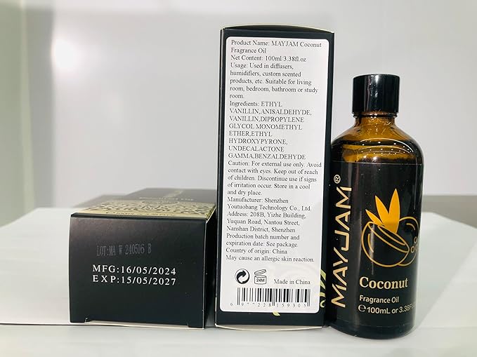 100ML/3.38FL.OZ Coconut Fragrance Oils with Glass Dropper, Essential Oils for Diffusers for Home, Long Lasting Scented Oils for Diffusers Soap Candle Making
