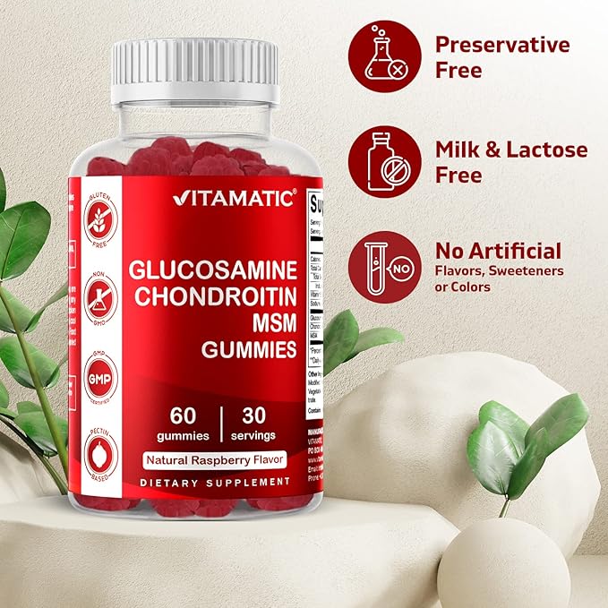 Vitamatic Glucosamine Chondroitin Gummies with MSM & Vitamin E – Joint Support – 60 Pectin-Based Vegan Gummies per Bottle – Pack of 2 (Total 120 Gummies)