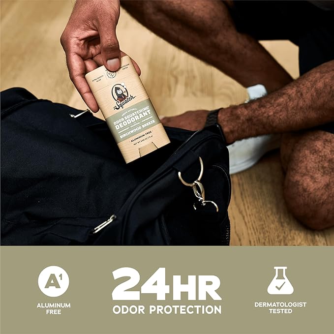 Dr. Squatch Natural Deodorant for Men - Odor-Squatching Aluminum Free - Birchwood Breeze (2.65 oz, 3-Pack)