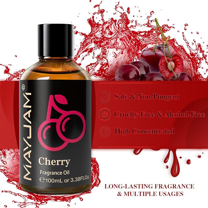 100ML/3.38FL.OZ Cherry Fragrance Oils with Glass Dropper, Essential Oils for Diffusers for Home, Long Lasting Scented Oils for Diffusers Soap Candle Making