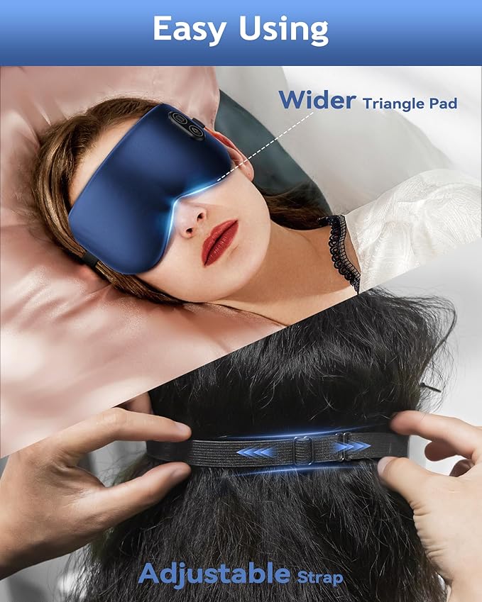 Heated Eye Mask with Massager, Cordless Silk Heating Eye Mask for Dry Eyes, Electric Warm Eye Compress for Sleep, Stye, Eyestrain, Washable Eye Heating Pad for Travel, Office, Home, Rechargeable, Blue