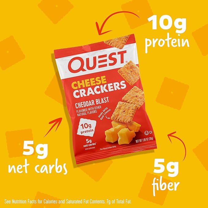 Quest Nutrition Cheese Crackers, Cheddar Blast, 10g Protein, 5g Net Carbs, 1g Sugar, Made with Real Cheese, 4 Count