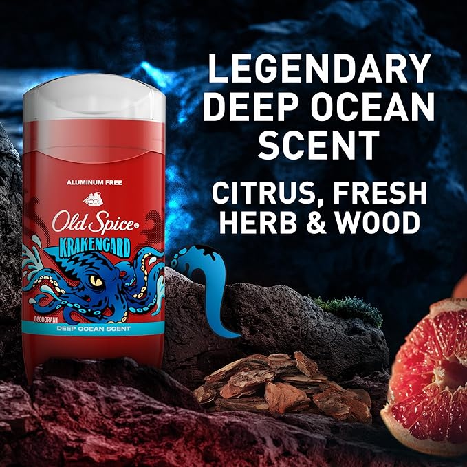 Old Spice Aluminum Free Deodorant for Men, 24/7 Odor Protection, 24/7 Freshness & Lasting Scent, Krakengard Scent, 3.0 oz (Pack of 3)