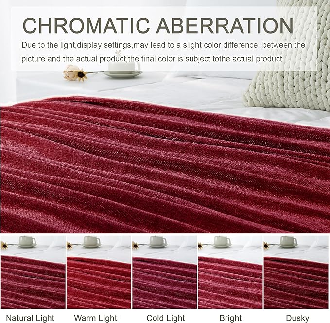 Chenille Throw Blanket for Couch 60"X 80" Twin, Soft Cozy Throws with Fringe Tassel for Bed Sofa Chair Cover, Lightweight Knitted Decorative Boho Blankets for Living Room, Red