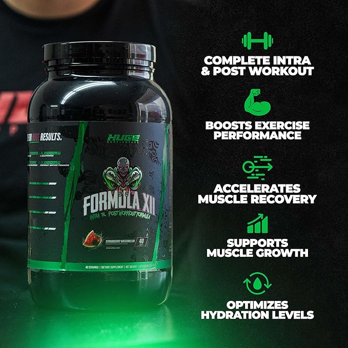 Formula XII Intra Workout Carbs & Post Workout Recovery Powder, Rapidly Absorbed, Boost Exercise Performance, Strength, Endurance & Hydration, 12 Science-Backed Ingredients (Strawberry Watermelon)