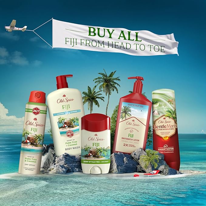 Old Spice Men's Antiperspirant & Deodorant, 24/7 Lasting Freshness, Advanced Sweat & Odor Protection with Skin Conditioners, Invisible Solid, Fiji with Palm Tree Scent, 3.4 oz (Pack of 3)