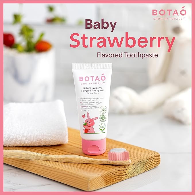 Fluoride Free Baby Toothpaste | Strawberry Flavored - Organic Training Natural Toddler Toothpaste for Toddlers | EWG Verified, Vegan, SLS Free, Safe to Swallow, Aloe Vera -1.7Oz