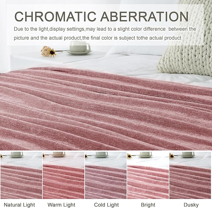 Chenille Throw Blanket for Couch 60"X 80" Twin, Soft Cozy Throws with Fringe Tassel for Bed Sofa Chair Cover, Lightweight Knitted Decorative Boho Blankets for Living Room, Mauve