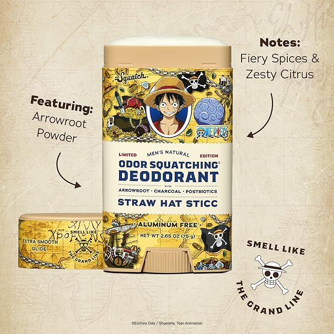 Dr. Squatch One Piece Collection - Natural 2 Soap, 1 Deodorant Gift Set - Cold Process Soap with No Harsh Chemicals - Straw Hat Bricc, Three Sword Surge, Straw Hat Sticc (3 Pack)