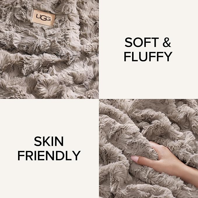 UGG Adalee Faux Fur Throw Blanket Luxury Lightweight Cozy Soft Throw for Couch Bed or Chair Hypoallergenic Machine Washable Double-Sided Fluffy Blanket Home Decor, 50-inch x 70-inch, Oyster Brown