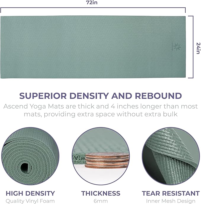 Sunshine Yoga 4 or 10 Pack Ascend Yoga Mat - 72" x 24" x 6mm Non-Slip Exercise Mat - Tear-Resistant, Non-Toxic Workout Mats for Pilates, Home, Studio, Fitness, Gym, Training, Floor Stretching