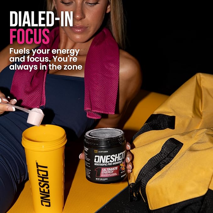Oneshot Pre Workout Powder for Men and Women - BCAAS Amino Acids Supplement Powder, 200mg Caffeine, Beta Alanine Powder, Citrulline Malate Preworkout Powder - Fruit Punch - 30 Servings