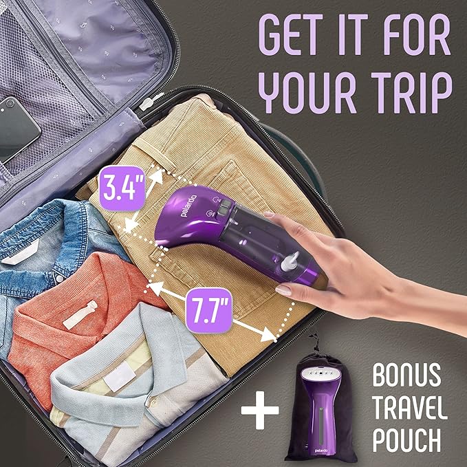 Portable Travel Garment Steamer for Clothes, Metal Steam Head, 25s Heat Up, Pump System, Mini Size, Handheld Steamer for Any Fabrics, No Water Spitting, 120V