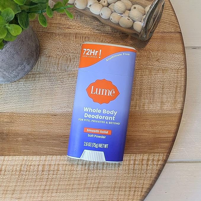 Lume Whole Body Deodorant - Smooth Solid Stick - 72 Hour Odor Control - Aluminum Free, Baking Soda Free and Skin Safe - 2.6 Ounce (Pack of 2) (Soft Powder)