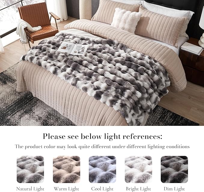 Amélie Home Faux Fur Throw Blanket for Couch, Fuzzy Soft Plush Thick Bubble Blanket for Sofa Bedroom Living Room, 50"x60" Inches, Tie-dye Grey