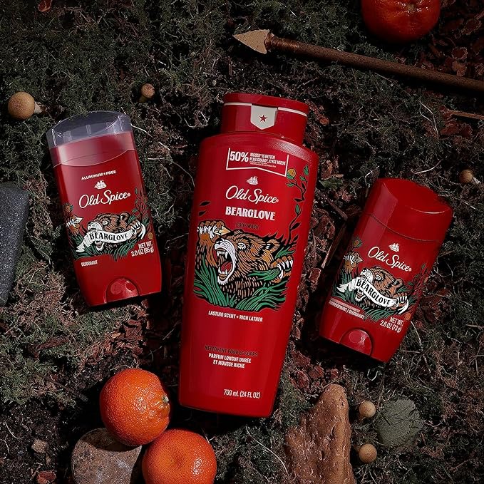 Old Spice Aluminum Free Deodorant for Men, 24/7 Odor Protection, 24/7 Freshness & Lasting Scent, Bearglove Scent, 3.0 oz with Travel Size Swagger Body Wash (Pack of 4)