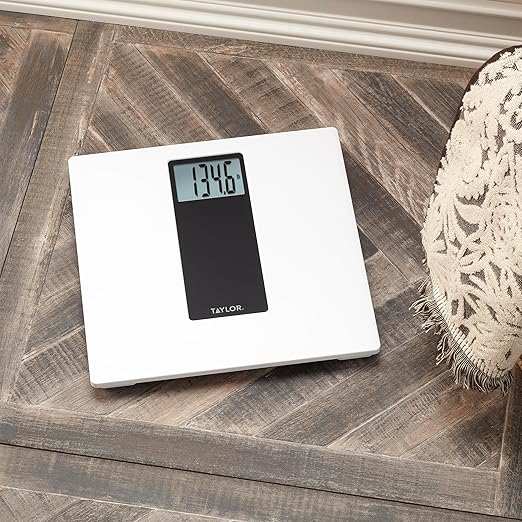 Taylor Digital Glass Bathroom Scale for Body Weight, 400 lb Capacity, Durable Tempered Glass Platform and Easy to Read, White