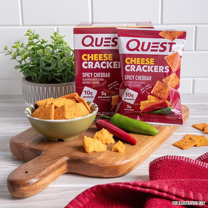 Quest Nutrition Cheese Crackers, Spicy Cheddar, 10g of Protein, Low Carb, Made with Real Cheese, 4 Count
