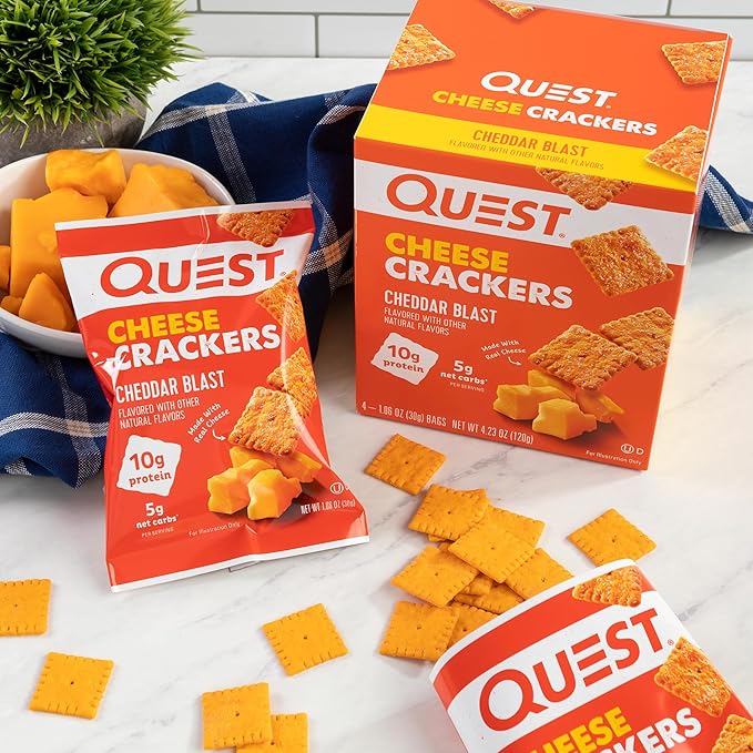Quest Nutrition Cheese Crackers, Cheddar Blast, 10g Protein, 5g Net Carbs, 1g Sugar, Made with Real Cheese, 4 Count