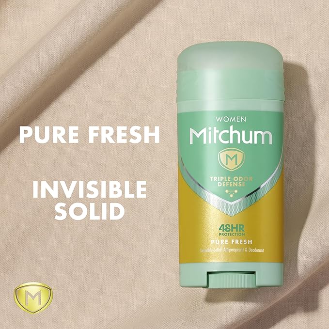 Mitchum Women Triple Odor Defense Invisible Solid Antiperspirant Deodorant, Pure Fresh, 2.7 oz (Pack of 2)
