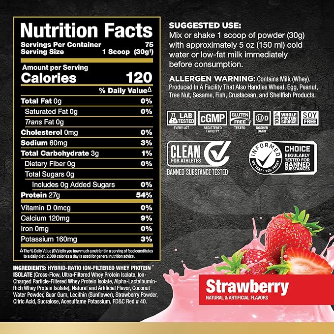 ALLMAX Nutrition - ISOFLEX Whey Protein Powder, Whey Protein Isolate, 27g Protein, Strawberry, 5 Pound