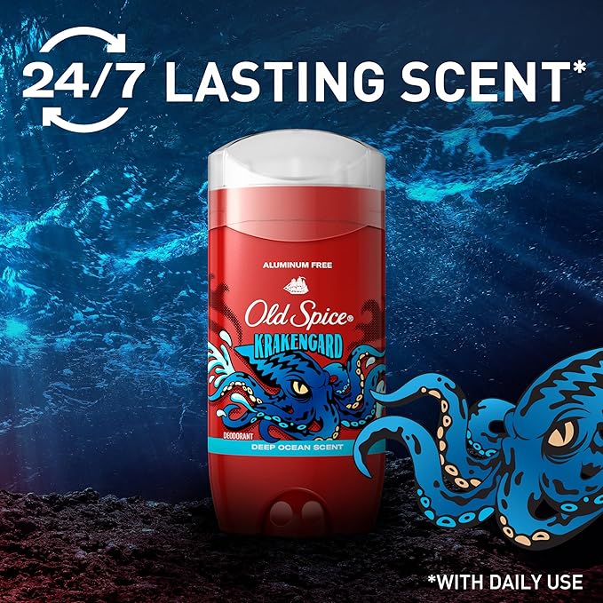 Old Spice Aluminum Free Deodorant for Men, 24/7 Odor Protection, 24/7 Freshness & Lasting Scent, Krakengard Scent, 3.0 oz (Pack of 3)