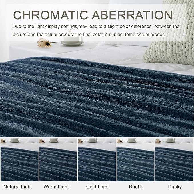 Chenille Throw Blanket for Couch 60"X 80" Twin, Soft Cozy Throws with Fringe Tassel for Bed Sofa Chair Cover, Lightweight Knitted Decorative Boho Blankets for Living Room, Navy Blue