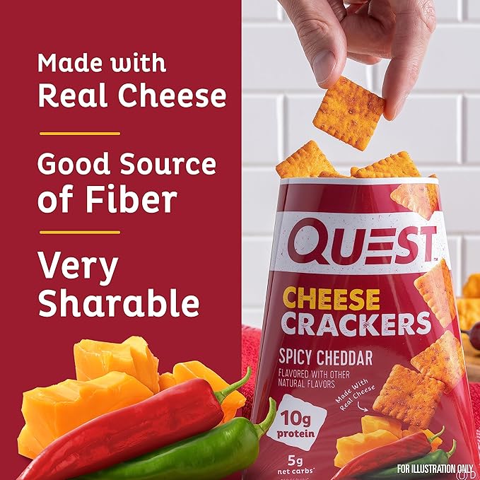 Quest Nutrition Cheese Crackers, Spicy Cheddar Blast, 10g of Protein, Low Carb, Made with Real Cheese, 12 Count (1.06 oz bags)