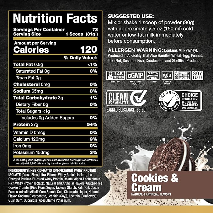 ALLMAX Nutrition - ISOFLEX Whey Protein Powder, Whey Protein Isolate, 27g Protein, Cookies & Cream, 5 Pound