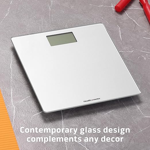 Health o meter Compact Digital Glass Bathroom Scale – 500 lb Capacity, 4 Load Cells, 3.2" LCD Display, Tempered Glass Platform, Auto Shut-Off, Low Battery Indicator, Non-Skid Feet, 5-Year Warranty