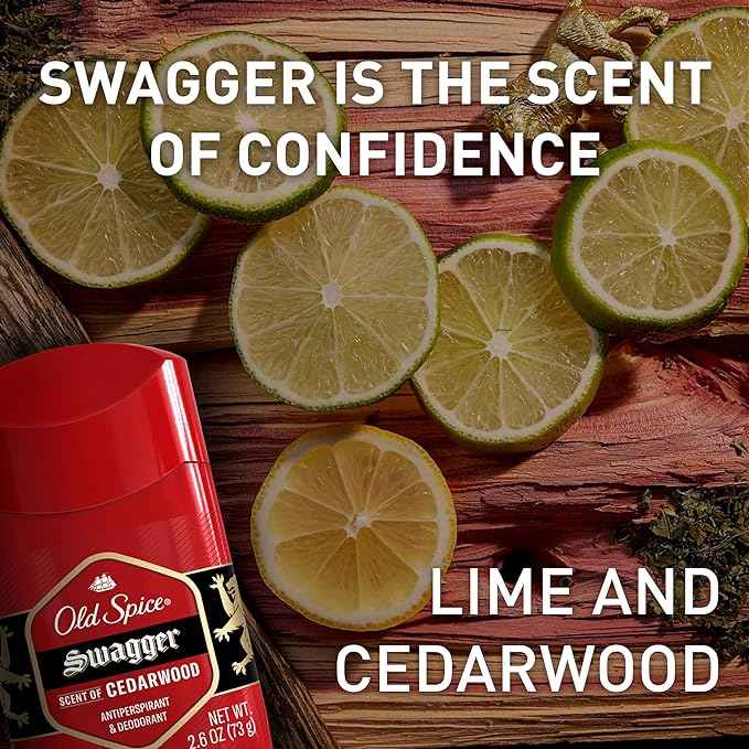 Old Spice Antiperspirant Deodorant for Men, 24/7 Sweat & Odor Protection, 24/7 Lasting Freshness, Invisible Solid, Swagger with Cedarwood Scent, 3.4 oz (Pack of 3)