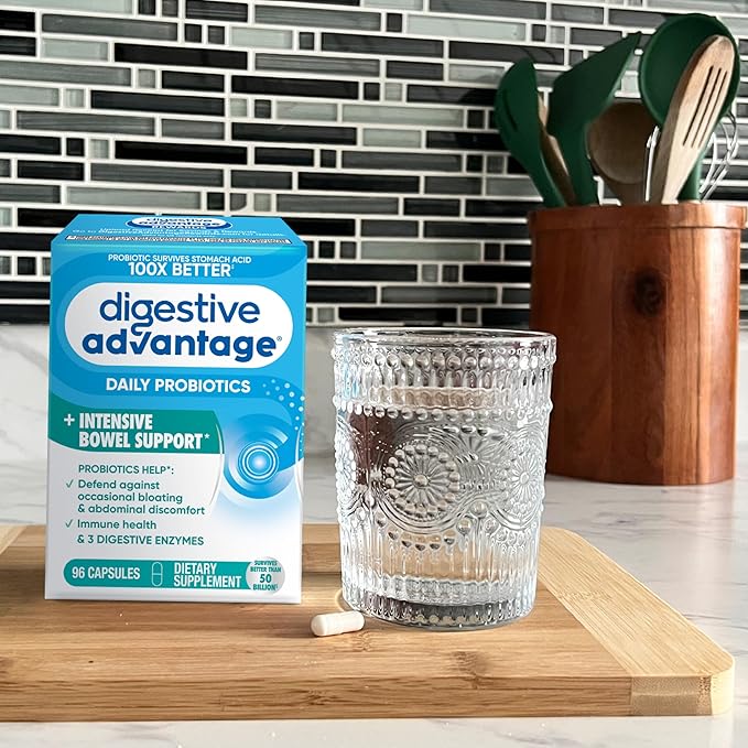 IBS Daily Probiotic Capsules for Digestive Health & Gut Health, Digestive Advantage Probiotics For Men and Women (96 count box) - Digestible Enzymes