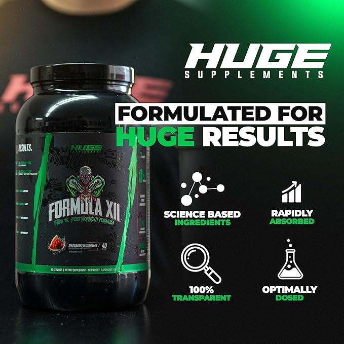 Formula XII Intra Workout Carbs & Post Workout Recovery Powder, Rapidly Absorbed, Boost Exercise Performance, Strength, Endurance & Hydration, 12 Science-Backed Ingredients (Strawberry Watermelon)