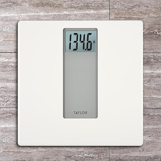 Taylor Digital Glass Bathroom Scale for Body Weight, 400 lb Capacity, Durable Tempered Glass Platform and Easy to Read, White