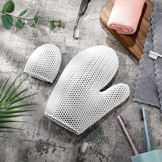 Vesici 2 Pcs Honeycomb Exfoliating Glove Set Exfoliating Bath Mitt Honeycomb Face and Body Scrubber Shower Mitt Sponges for Cleaning Body Shower Face Skin Beauty Spa(White)