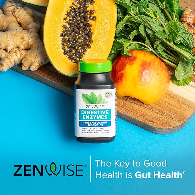 Zenwise Health Digestive Enzymes for Gut Health & Bloating Relief - Multi Enzymes Digestion Supplement with Probiotics, Bromelain & Papaya for Digestive Health Support - Men & Women - 100 Count