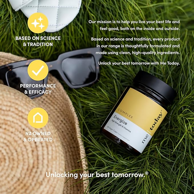 me today Energise Supplement – High Strength B Vitamins with B6, B12, C, Ashwagandha, Ginseng & Zinc – Energy Support for Men & Women – Vegan, 60 Capsules