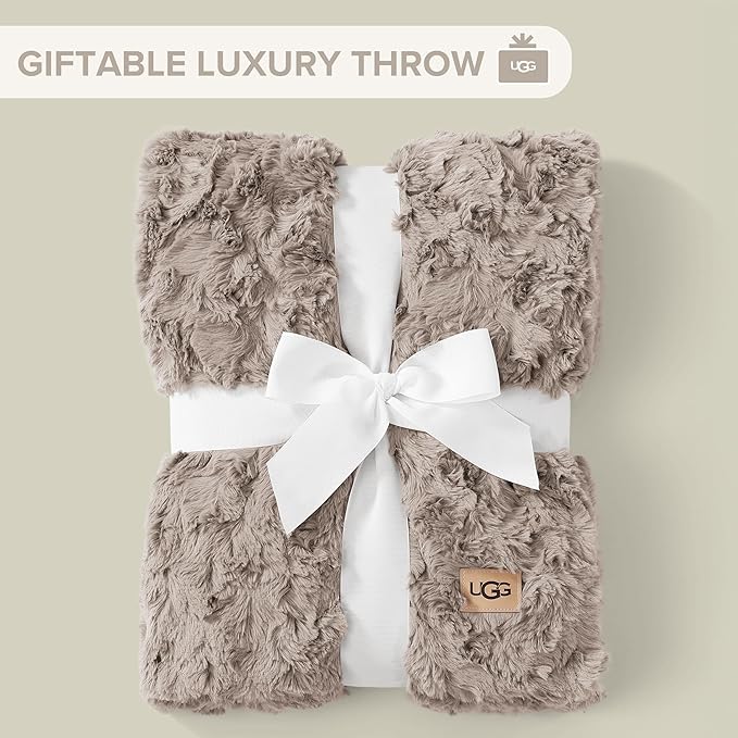 UGG Adalee Faux Fur Throw Blanket Luxury Lightweight Cozy Soft Throw for Couch Bed or Chair Hypoallergenic Machine Washable Double-Sided Fluffy Blanket Home Decor, 50-inch x 70-inch, Oyster Brown