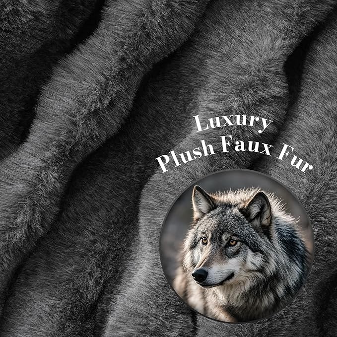 Amélie Home Faux Fur Throw Blanket for Couch, Fuzzy Cozy Soft Fluffy Fur Luxurious Soft Bubble Blanket for Sofa Bedroom Living Room, 50"x60" Inches, Ionic Wolf Gray