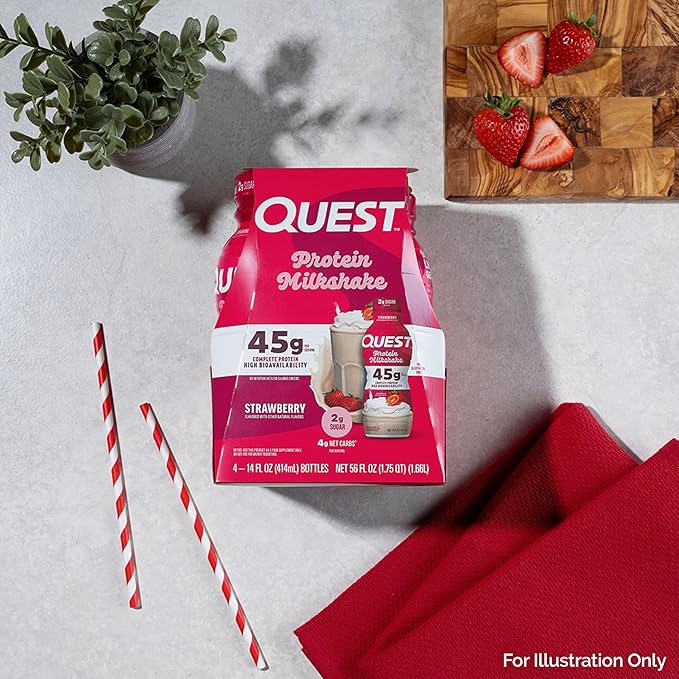 Quest Nutrition Strawberry Protein Shake, 45g Protein, 2g Sugar, 4g Net Carbs, Ready to Drink, Gluten Free, 12 Count