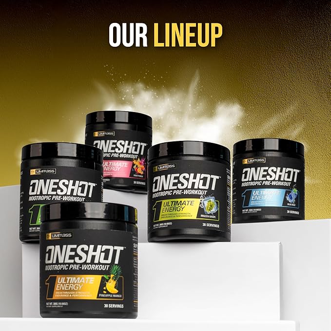 ONESHOT Pre Workout Powder for Men and Women - BCAAS Amino Acids Supplement Powder, 200mg Caffeine, Beta Alanine Powder, Citrulline Malate Preworkout Powder - Pineapple Mango - 30 Servings