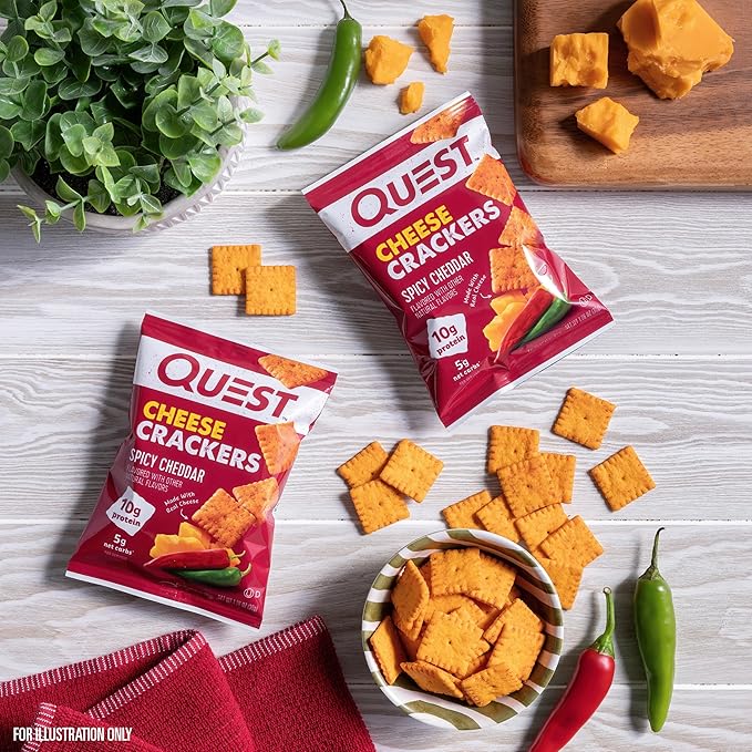 Quest Nutrition Cheese Crackers, Spicy Cheddar, 10g of Protein, Low Carb, Made with Real Cheese, 4 Count