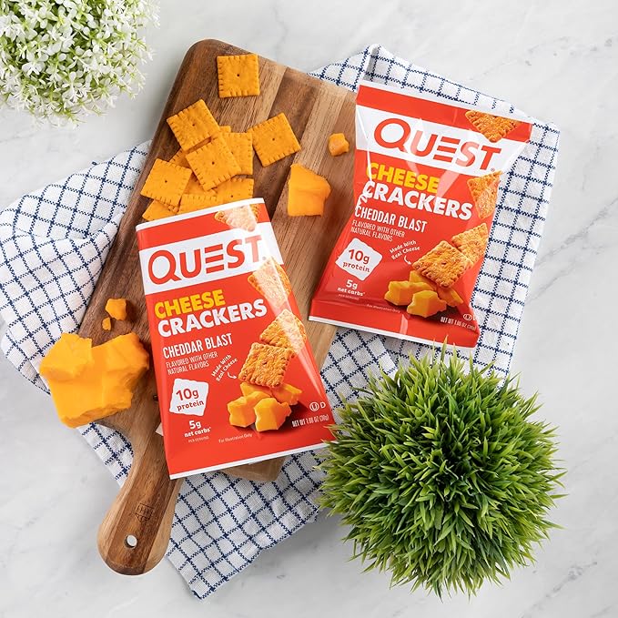 Quest Nutrition Cheese Crackers, Cheddar Blast, 10g Protein, 5g Net Carbs, 1g Sugar, Made with Real Cheese, 4 Count
