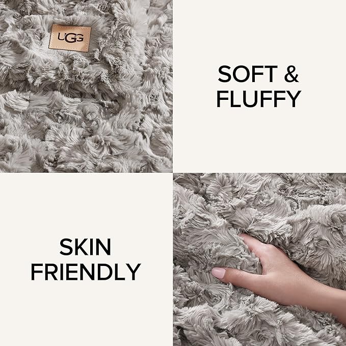 UGG Adalee Faux Fur Throw Blanket Luxury Lightweight Cozy Soft Throw for Couch Bed or Chair Hypoallergenic Machine Washable Double-Sided Fluffy Blanket Home Decor, 50-inch x 70-inch, Seal Grey