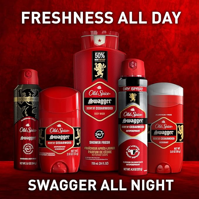 Old Spice Antiperspirant Deodorant for Men, 24/7 Sweat & Odor Protection, 24/7 Lasting Freshness, Invisible Solid, Swagger with Cedarwood Scent, 3.4 oz (Pack of 3)