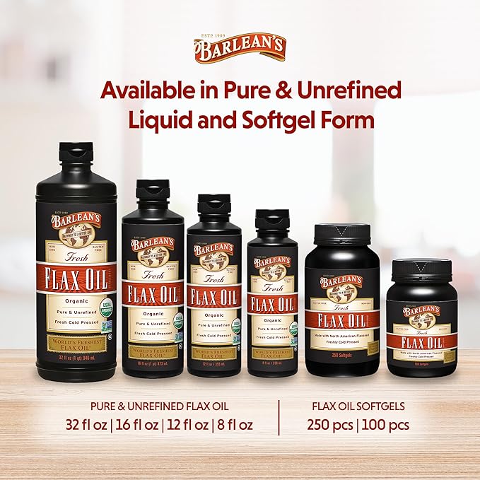Barlean's Organic Flaxseed Oil Liquid from Cold Pressed Flax Seeds, 7,640mg ALA Omega 3 Fatty Acid Supplement for Joint and Heart Health, Vegan & Gluten Free, 16 oz