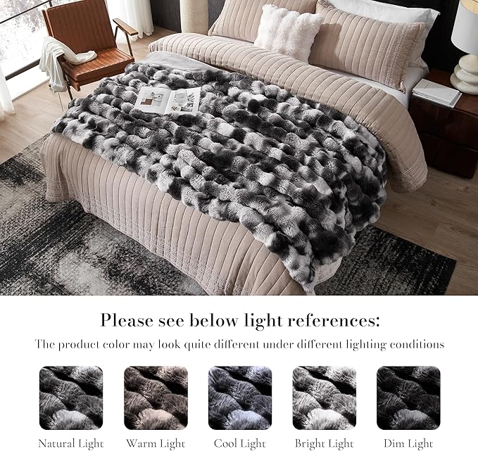 Amélie Home Faux Fur Throw Blanket for Couch, Fuzzy Soft Plush Thick Bubble Blanket for Sofa Bedroom Living Room, 60"x80" Inches, Tie-dye Black