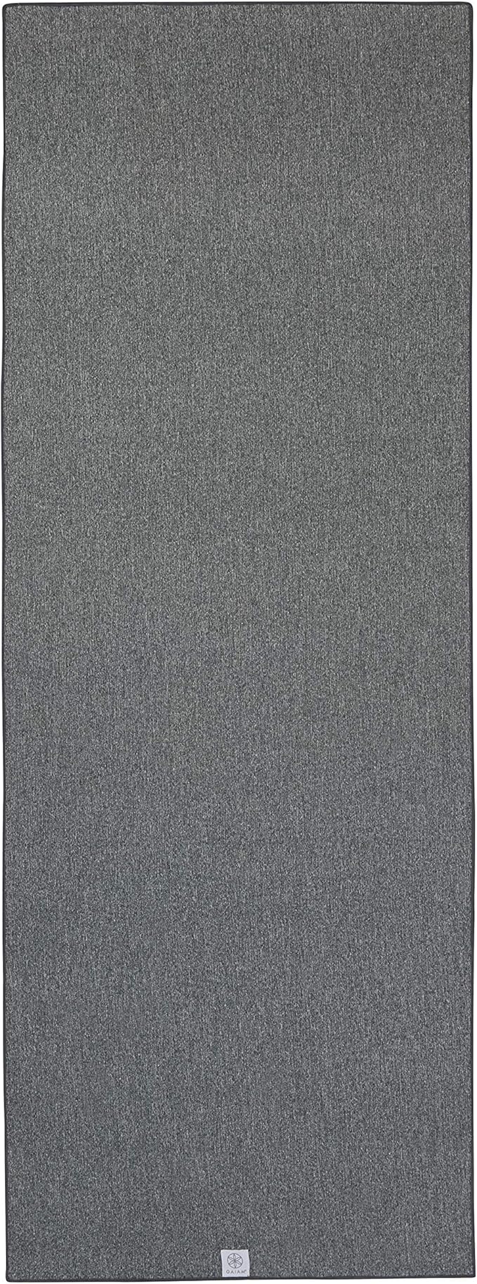 Gaiam Yoga Towel - Mat Sized Active Dry Non Slip Moisture Wicking Sweat Absorbent Microfiber Hot Yoga Towel for Women & Men | Stay-Put Corner Pockets (70" Long x 26" Wide), Grey