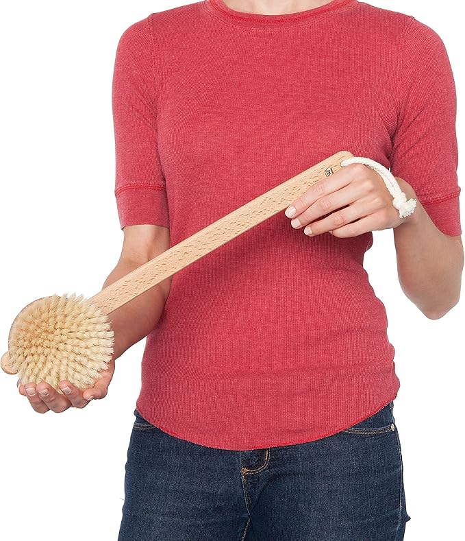 Redecker Natural Pig Bristle Bath Brush with Oiled Beechwood Handle, Made in Germany, 18-1/2-Inches